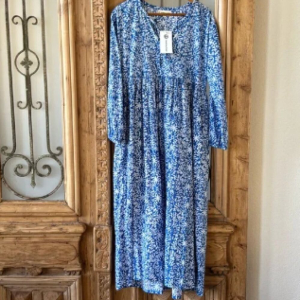 NWT Jayshree Dalal Blue Floral Kaftan Dress